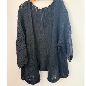 Debbie Katz Black Chunky Knit Cardigan Cashmere/Wool Blend Lux OS Made in Italy